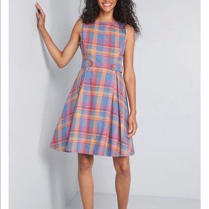 Modcloth Something Sixties Plaid Retro Midi Dress Size 8